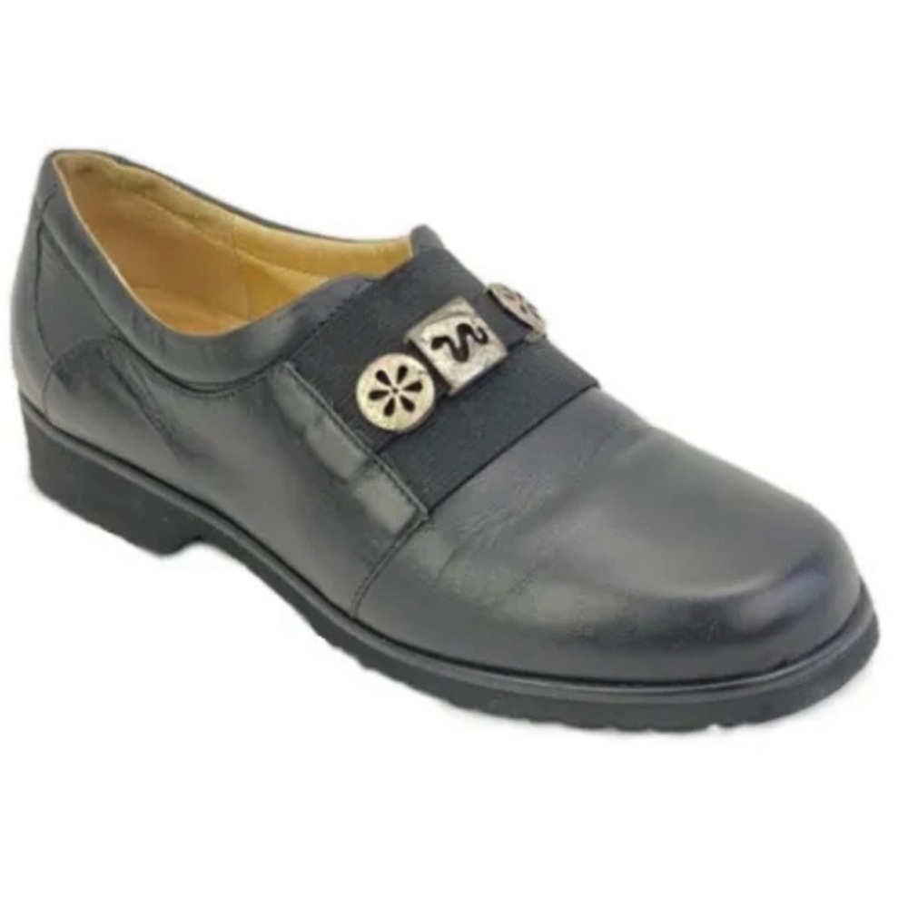 Walking Co Shoes Loafers Slip On Ortho Women Sz 5.5 Black Medallions EU36 Italy